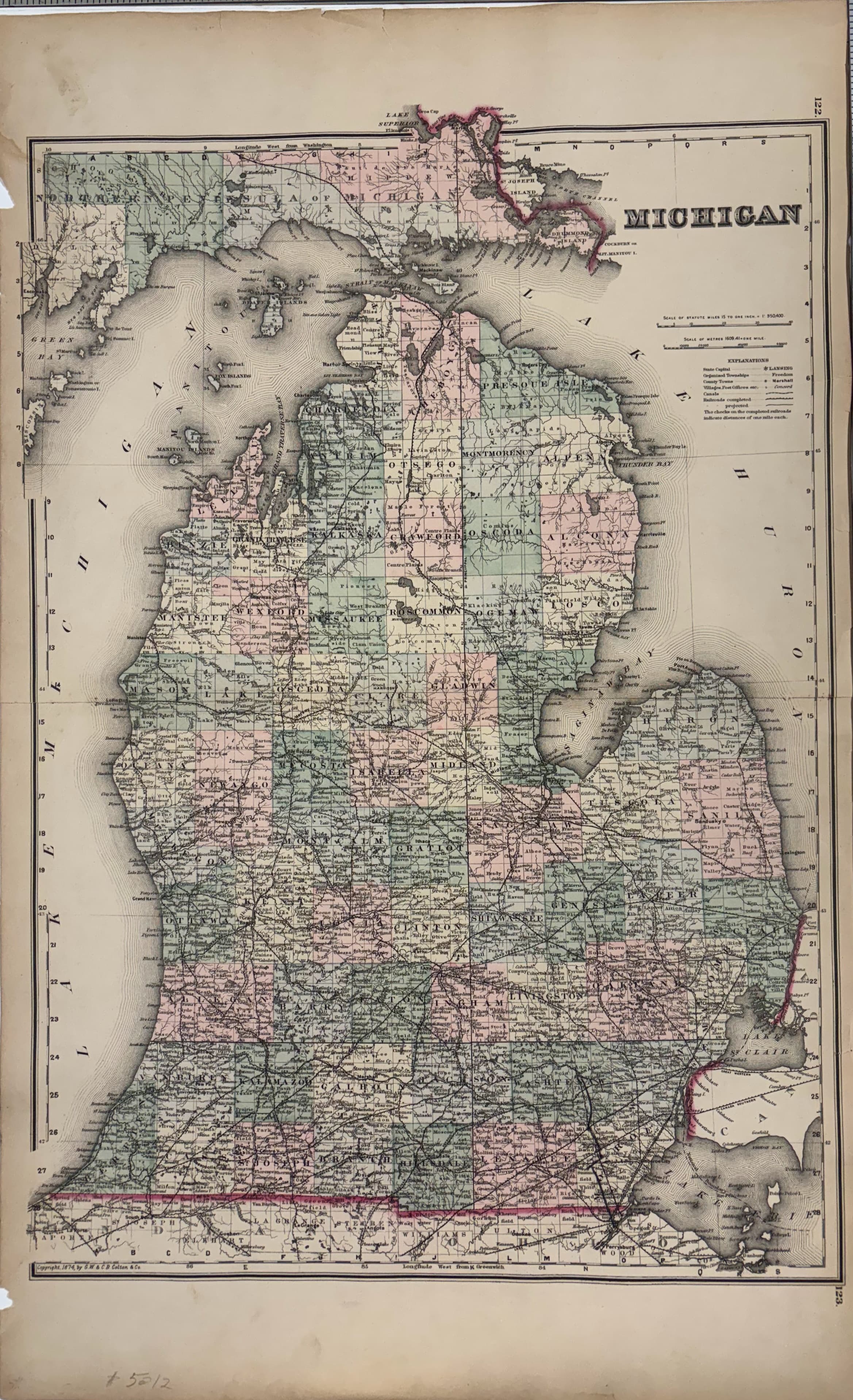 Colton's Map of the State of Michigan