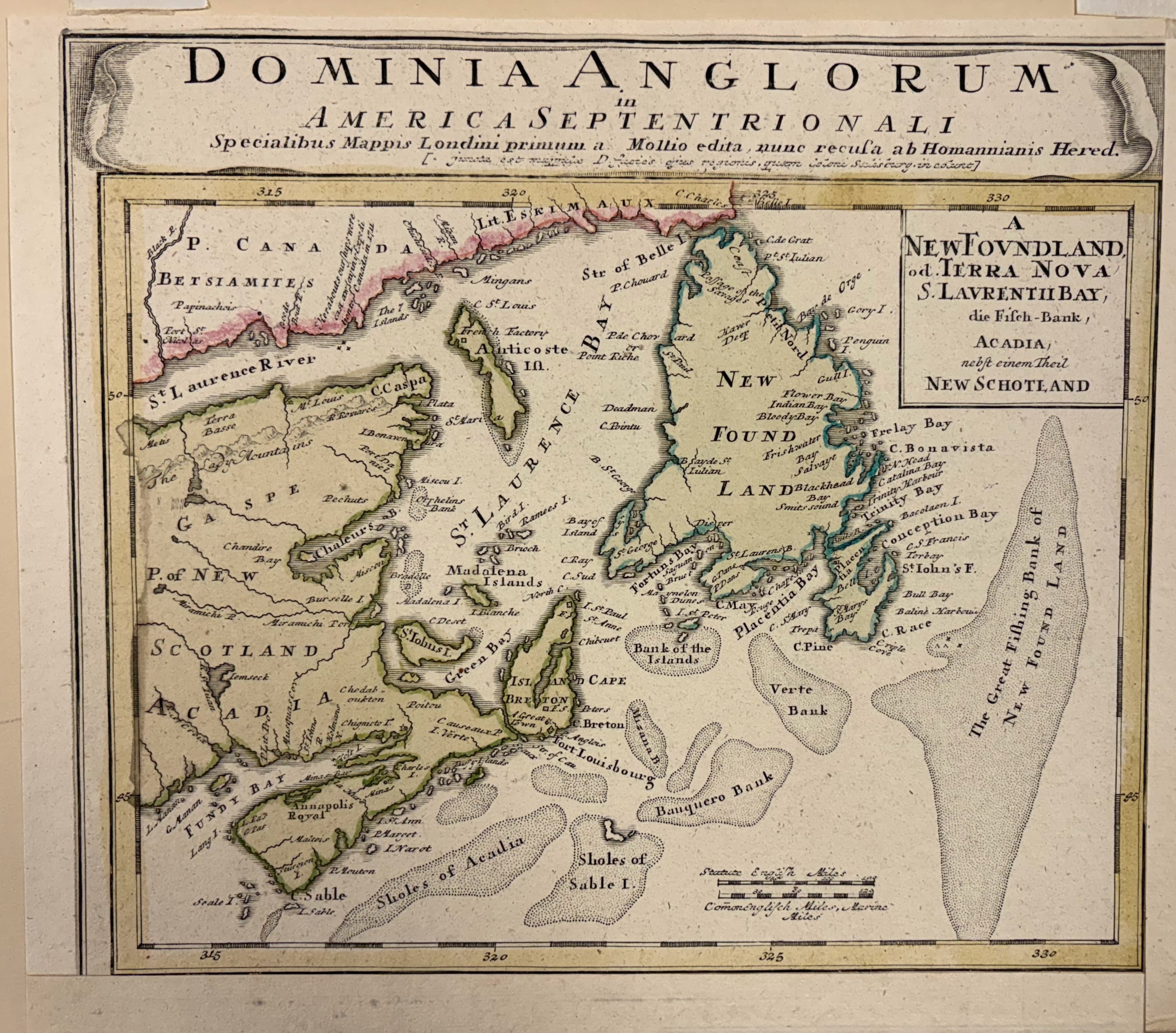 Dominia Anglorum in America Septentrionali: Newfoundland, Terra Nova, S. Laurentii Bay, Acadia, nebst einem Theil New Schotland