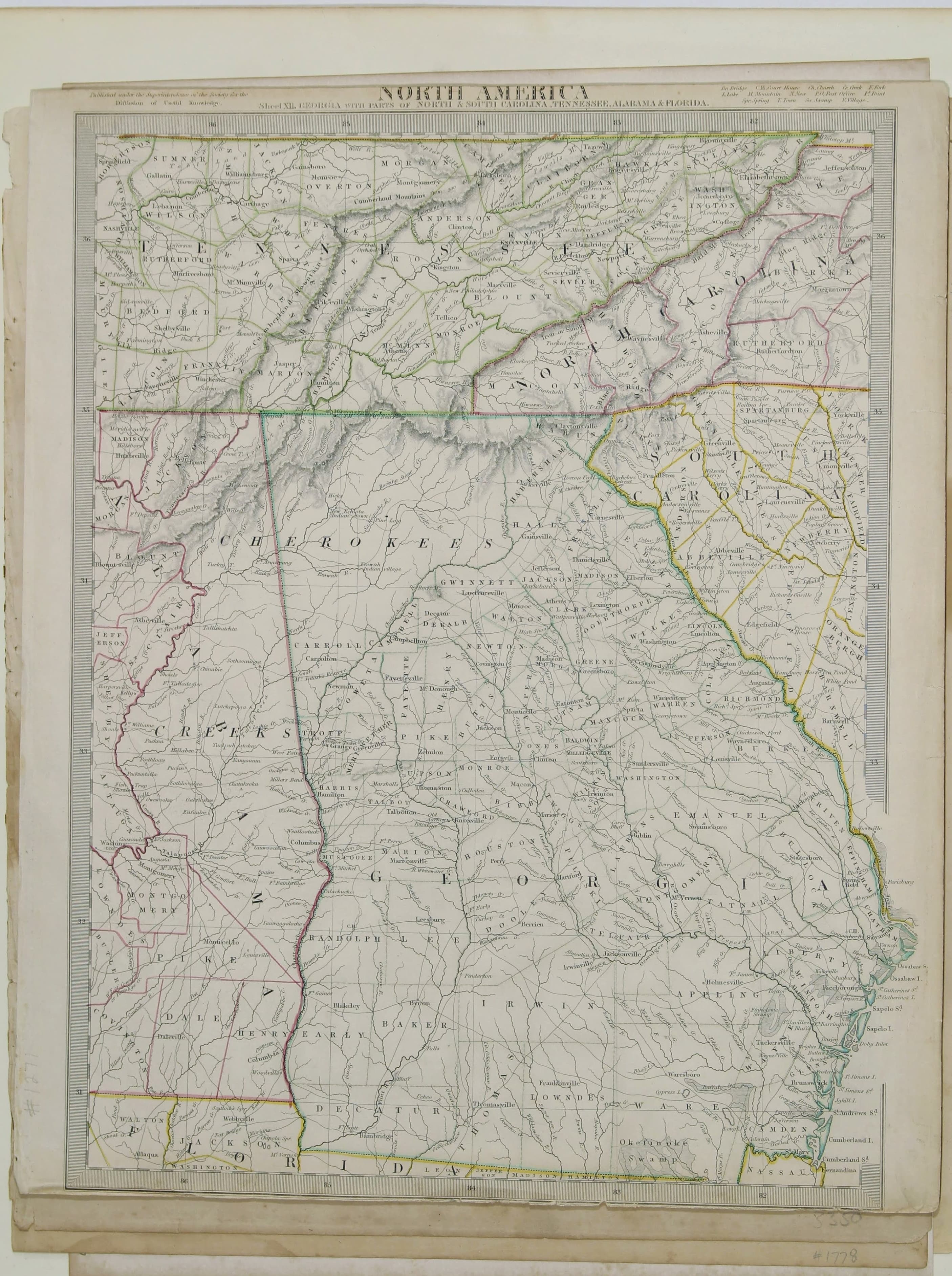 North America. Sheet XII. Georgia with parts of North & South Carolina, Tennessee, Alabama & Florida.