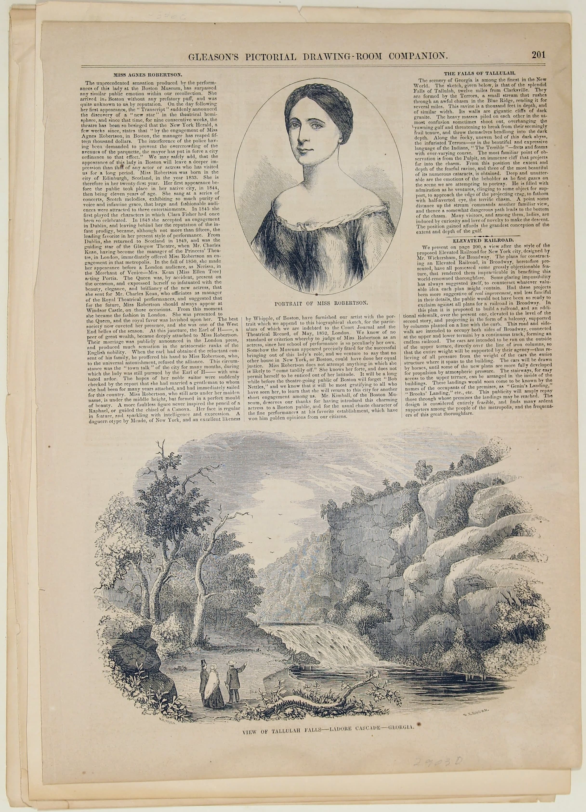 View of Tallulah Falls—Ladore Cascade—Georgia [with Portrait of Miss Agnes Robertson]