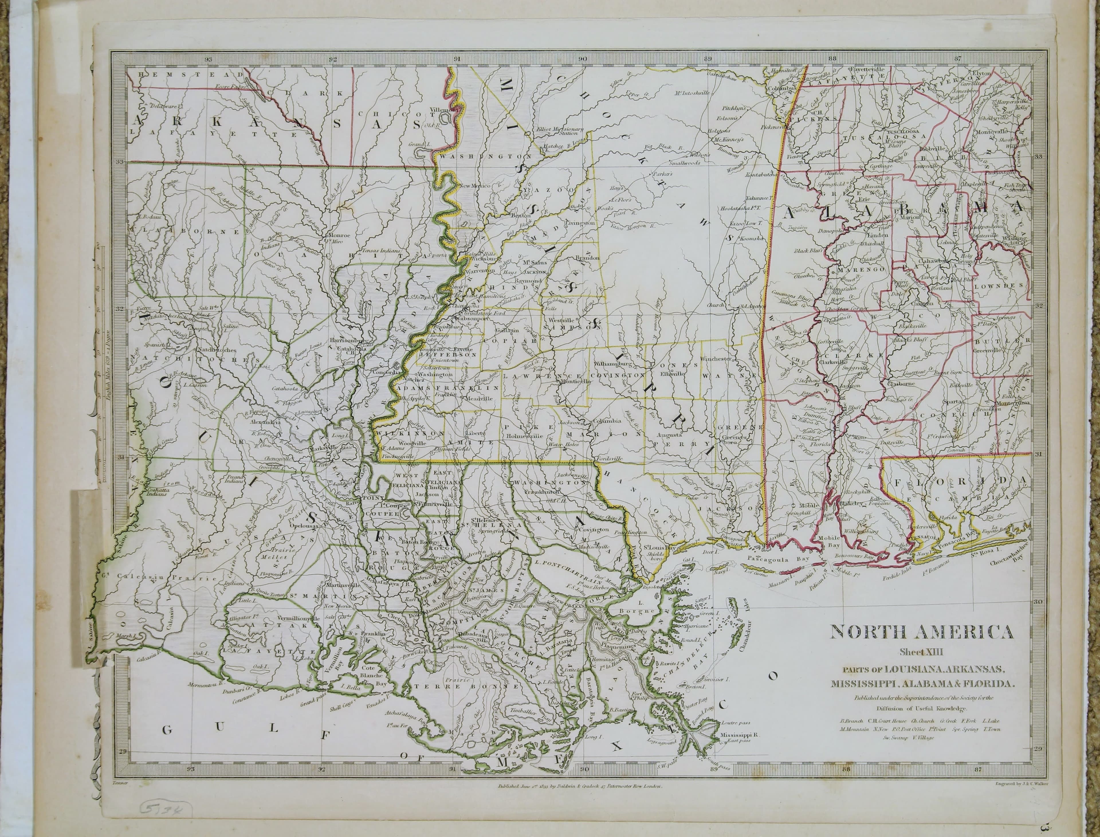 North America Sheet XIII: Parts of Louisiana, Arkansas, Mississippi, Alabama & Florida