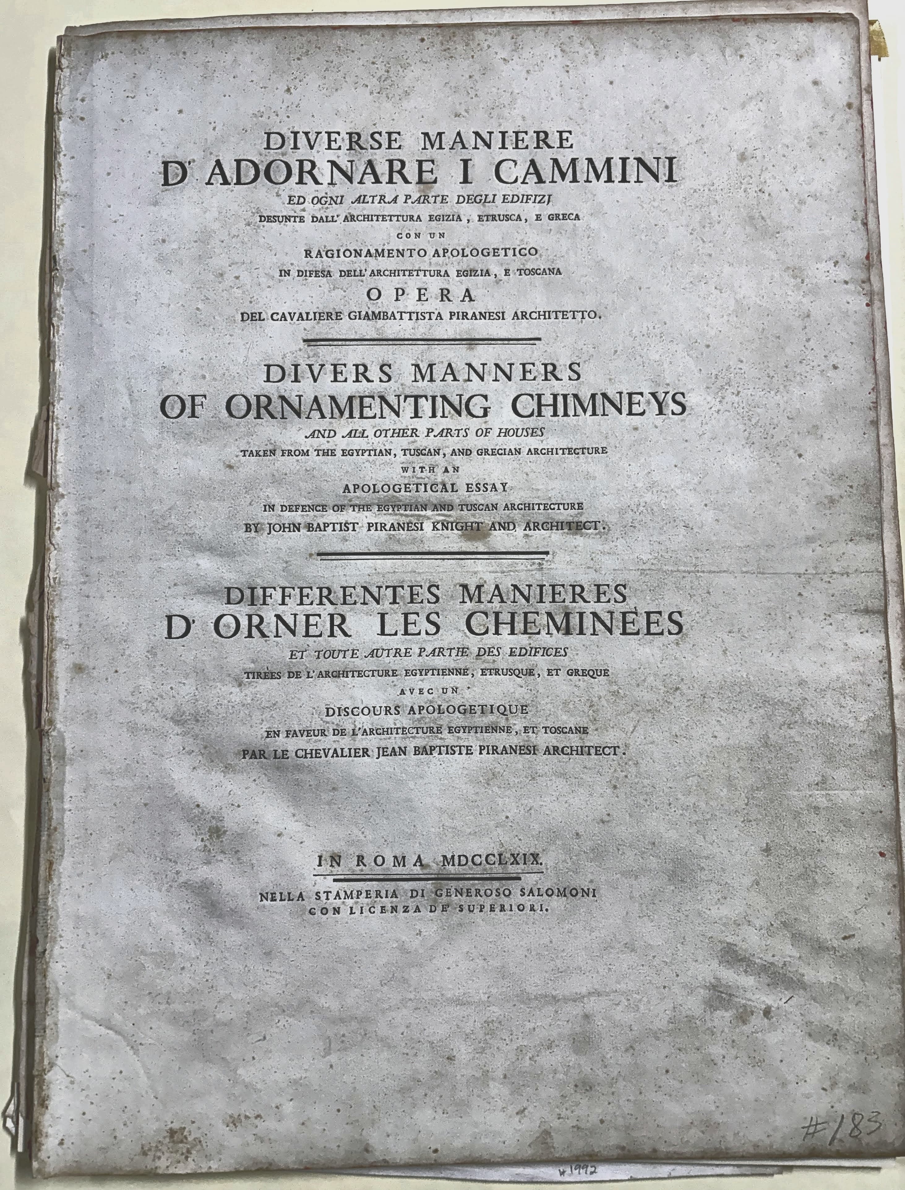Diverse maniere d'adornare i cammini (Title Page)