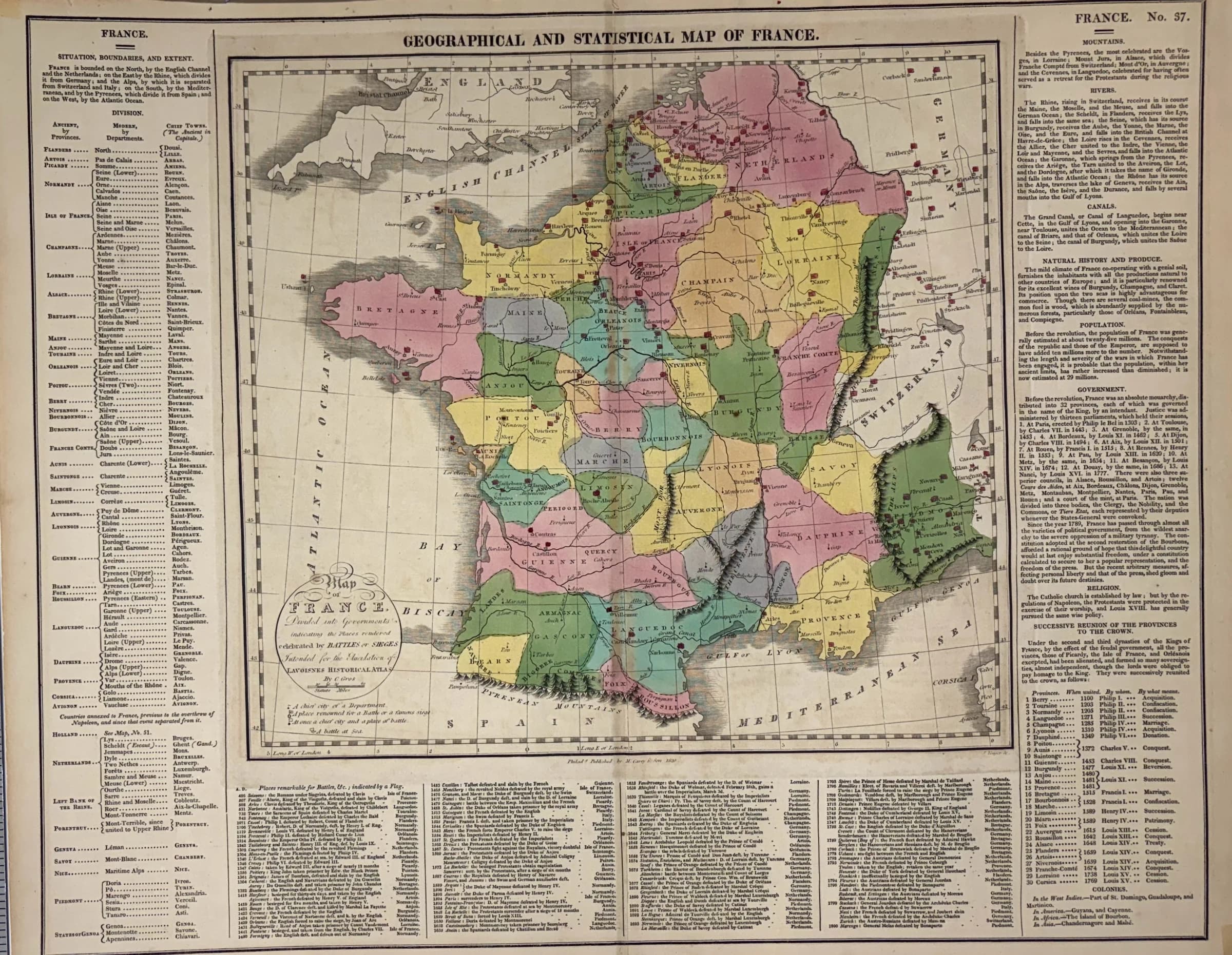 Geographical and Statistical Map of France