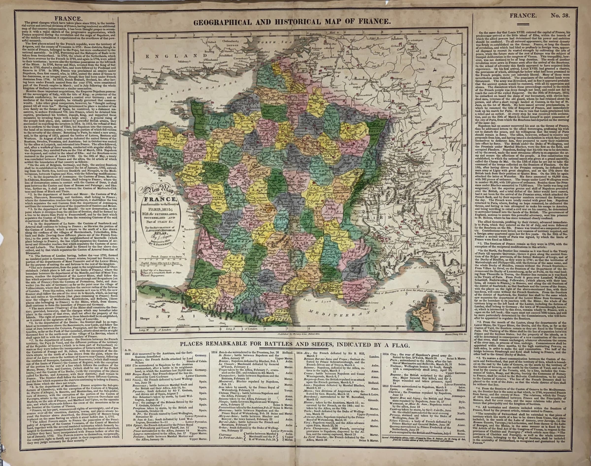 A New Map of France, Conformable to the Treaty of Paris, 1814