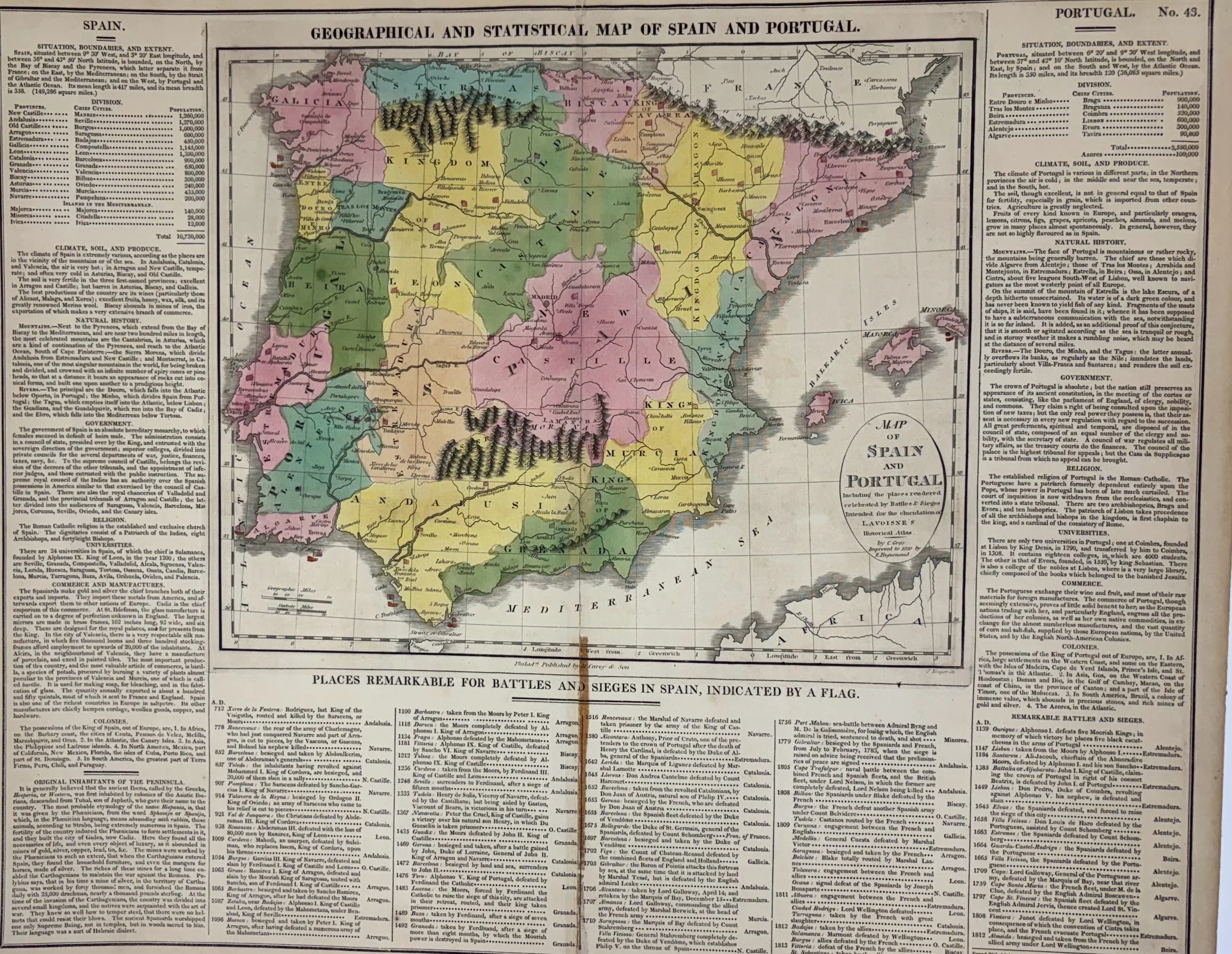 Geographical and Statistical Map of Spain and Portugal