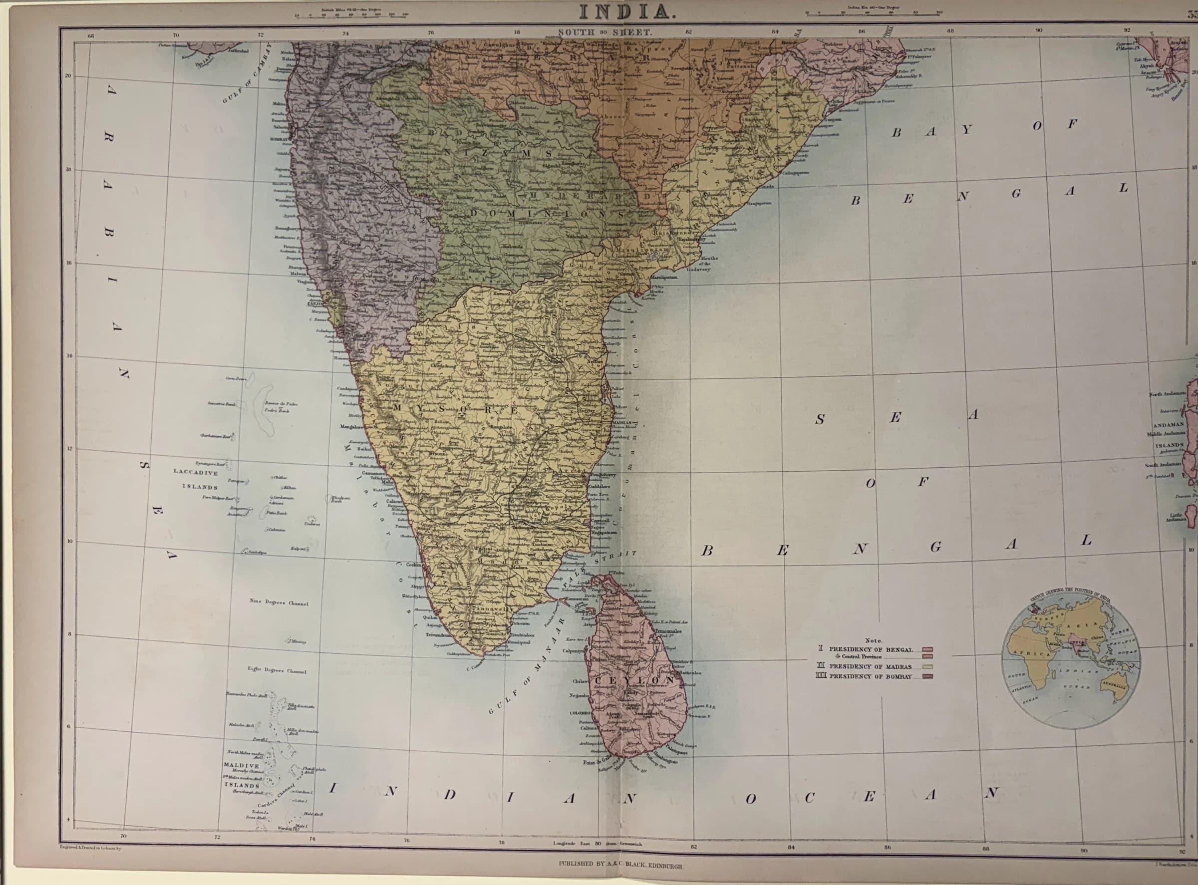 India: South Sheet (Showing the Madras Presidency, Mysore, Nizam's Dominions, and Ceylon)