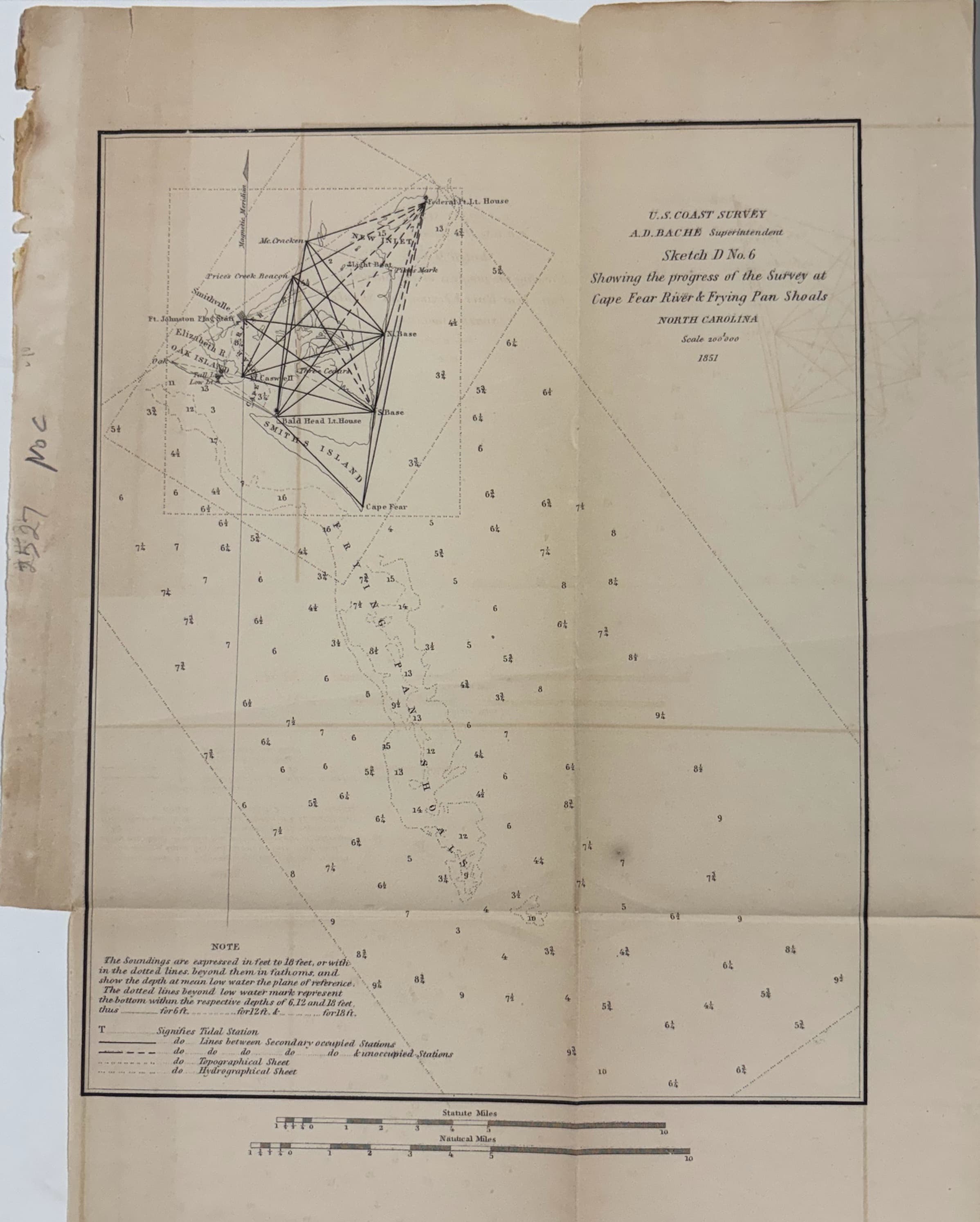 Sketch D No. 6: Showing the progress of the Survey at Cape Fear River & Frying Pan Shoals, North Carolina