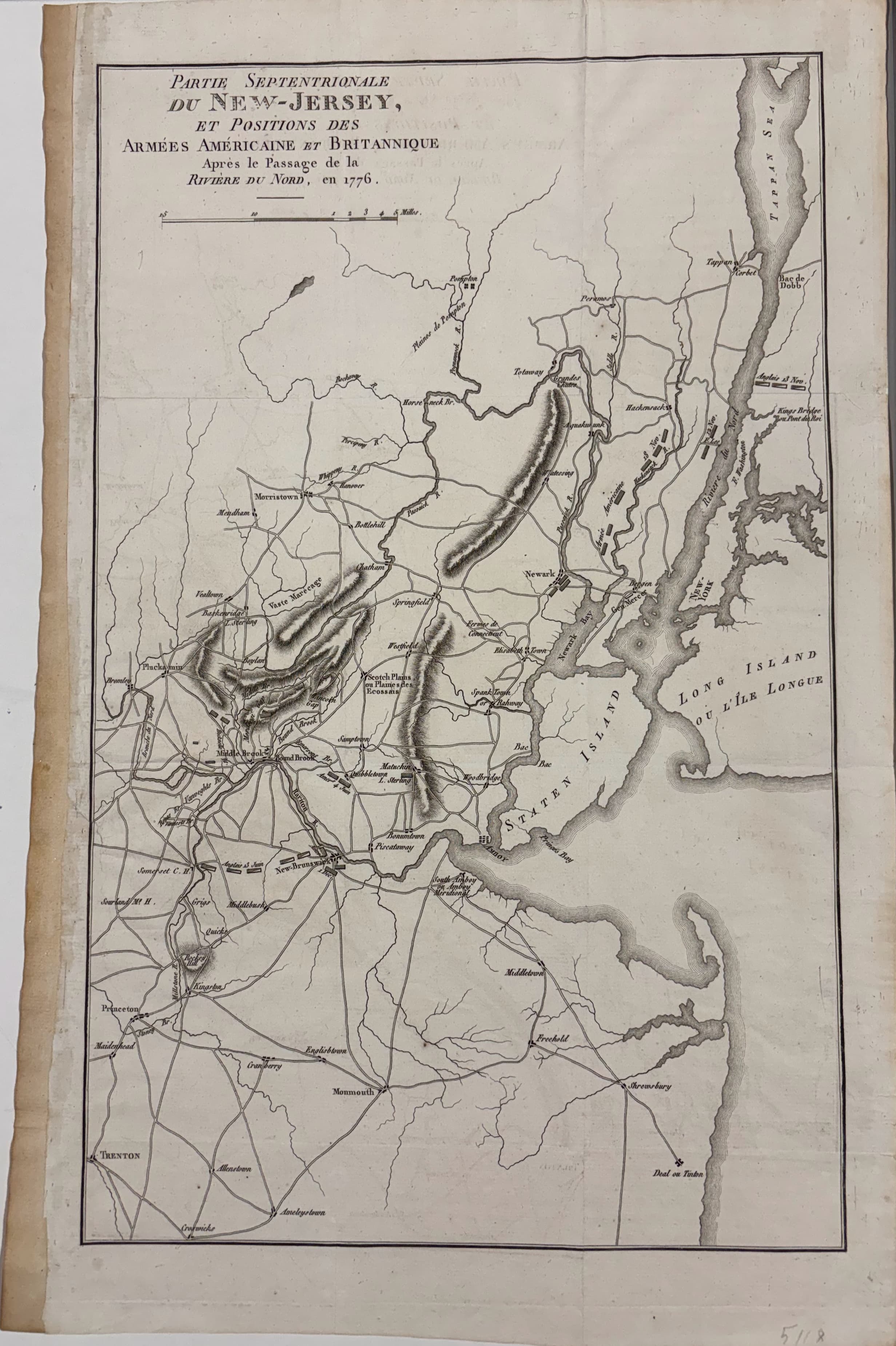 Partie Septentrionale du New-Jersey, et Positions des Armées Américaine et Britannique Après le Passage de la Riviere du Nord, en 1776