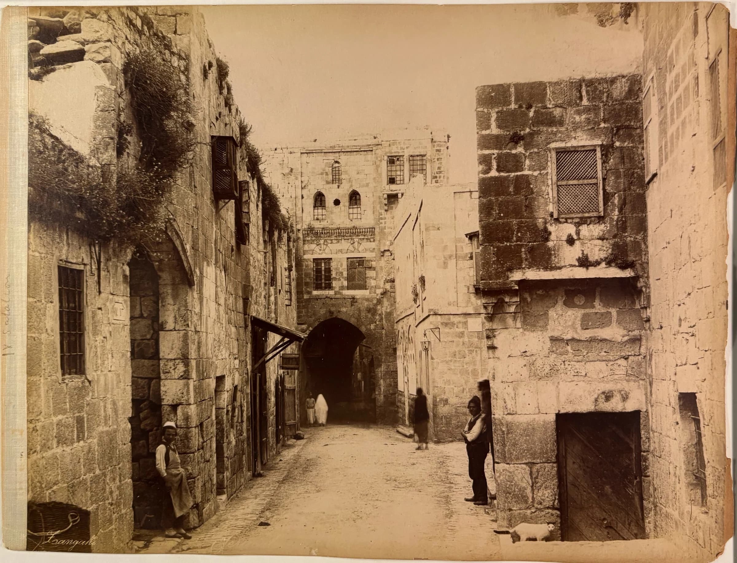 Old City Street Scene with Archway and Figures