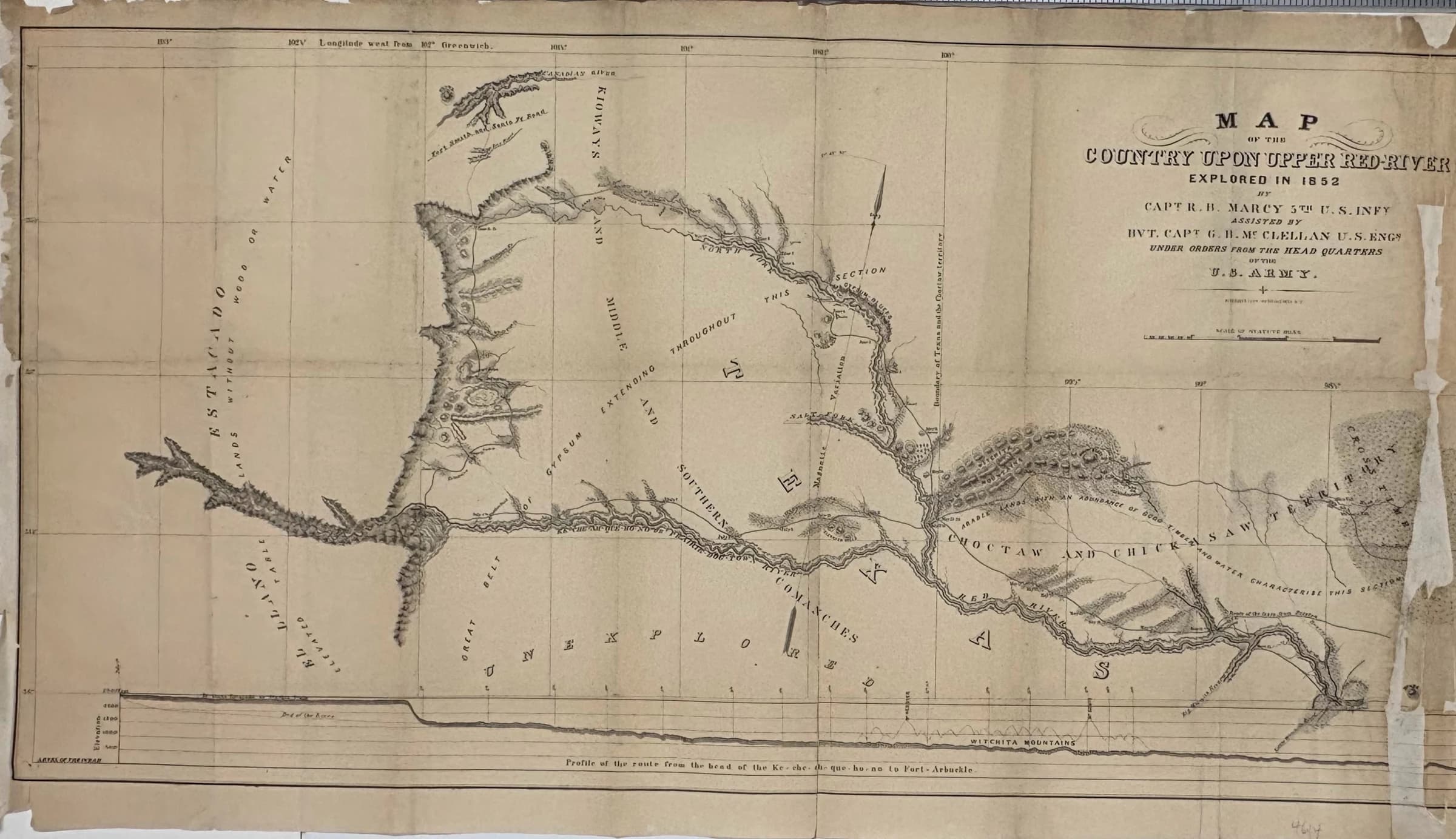 Map of the Country Upon Upper Red-River Explored in 1852