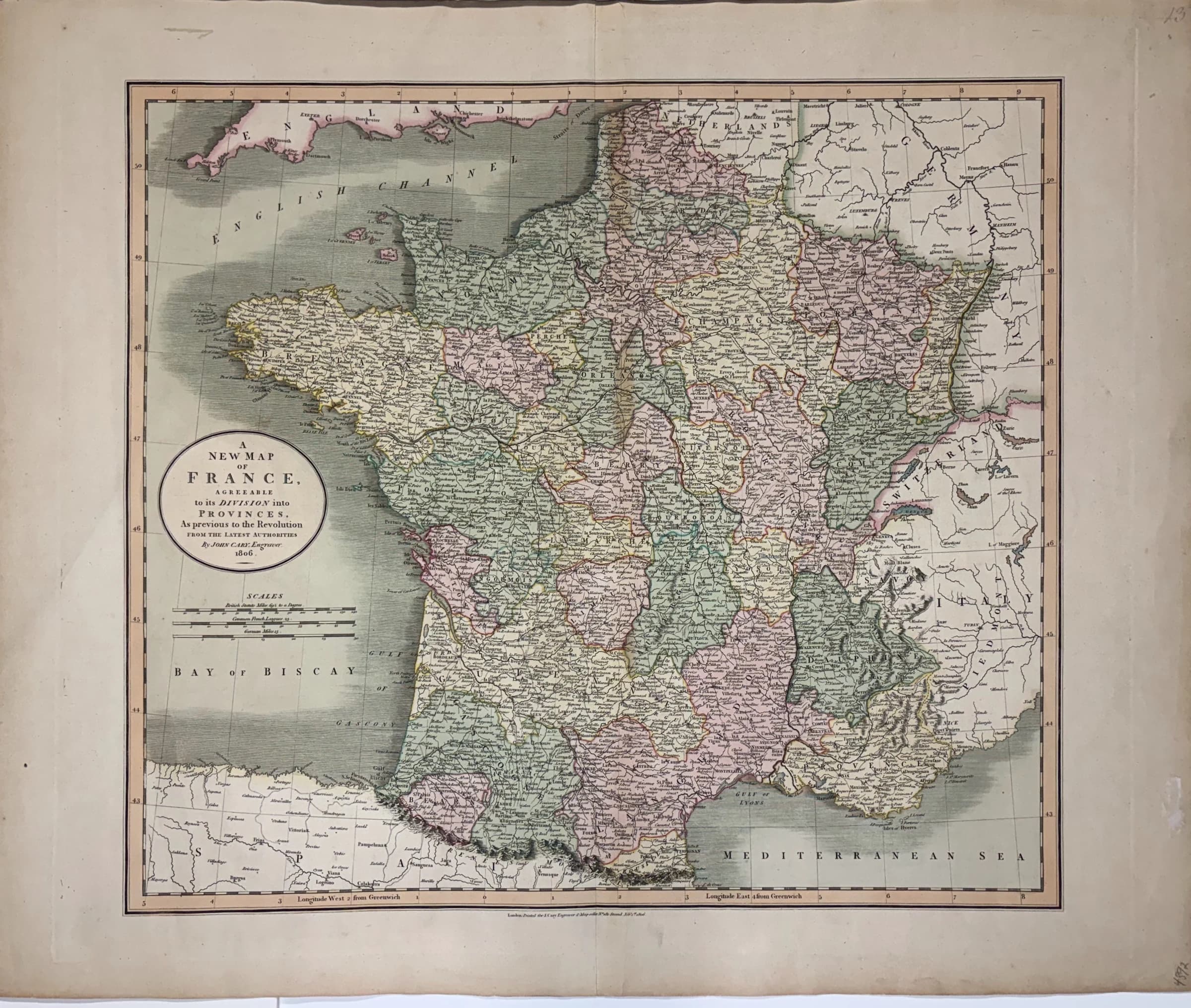 A New Map of France, Agreeable to its Division into Provinces, As previous to the Revolution