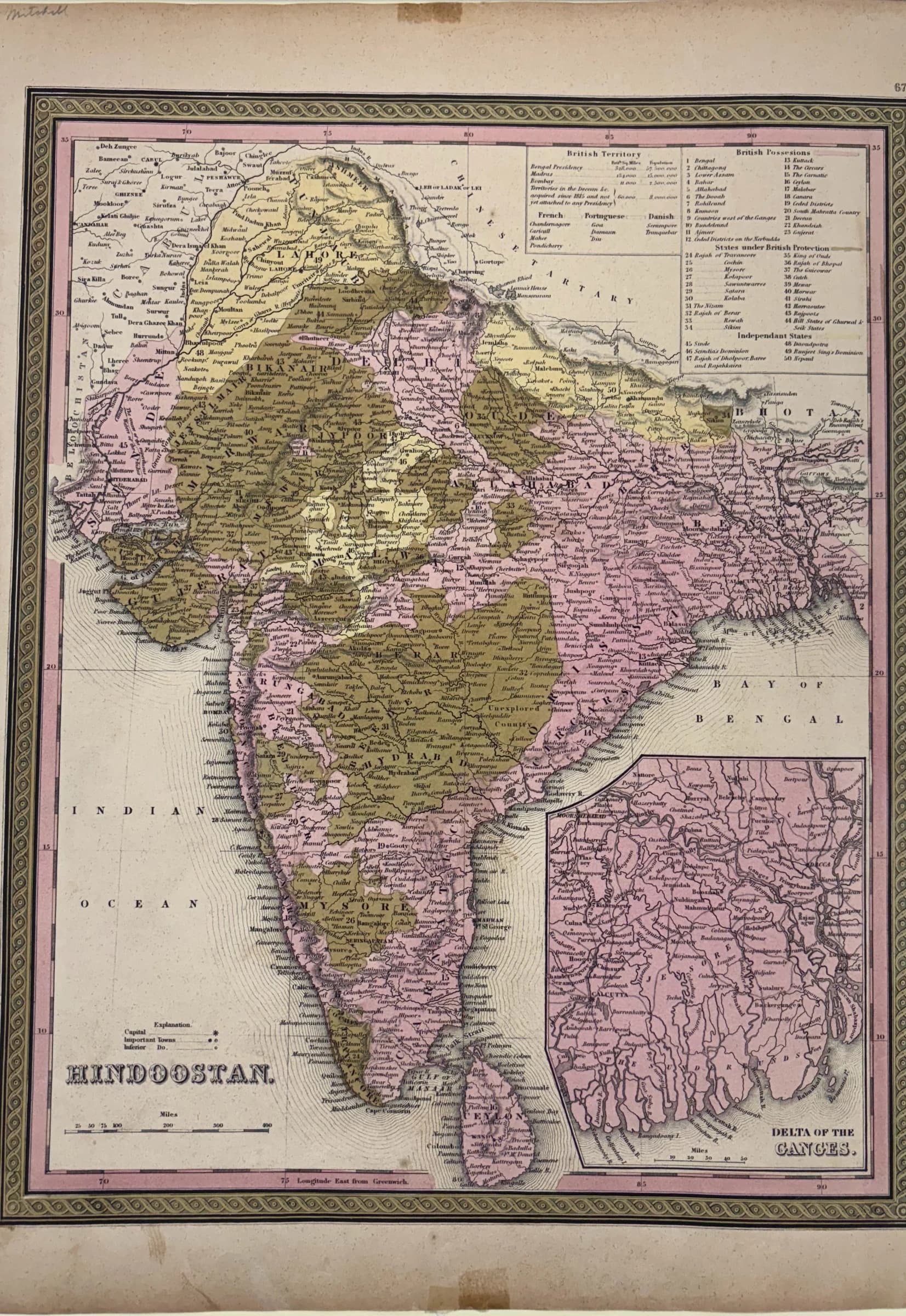Hindoostan (India with Delta of the Ganges Inset)