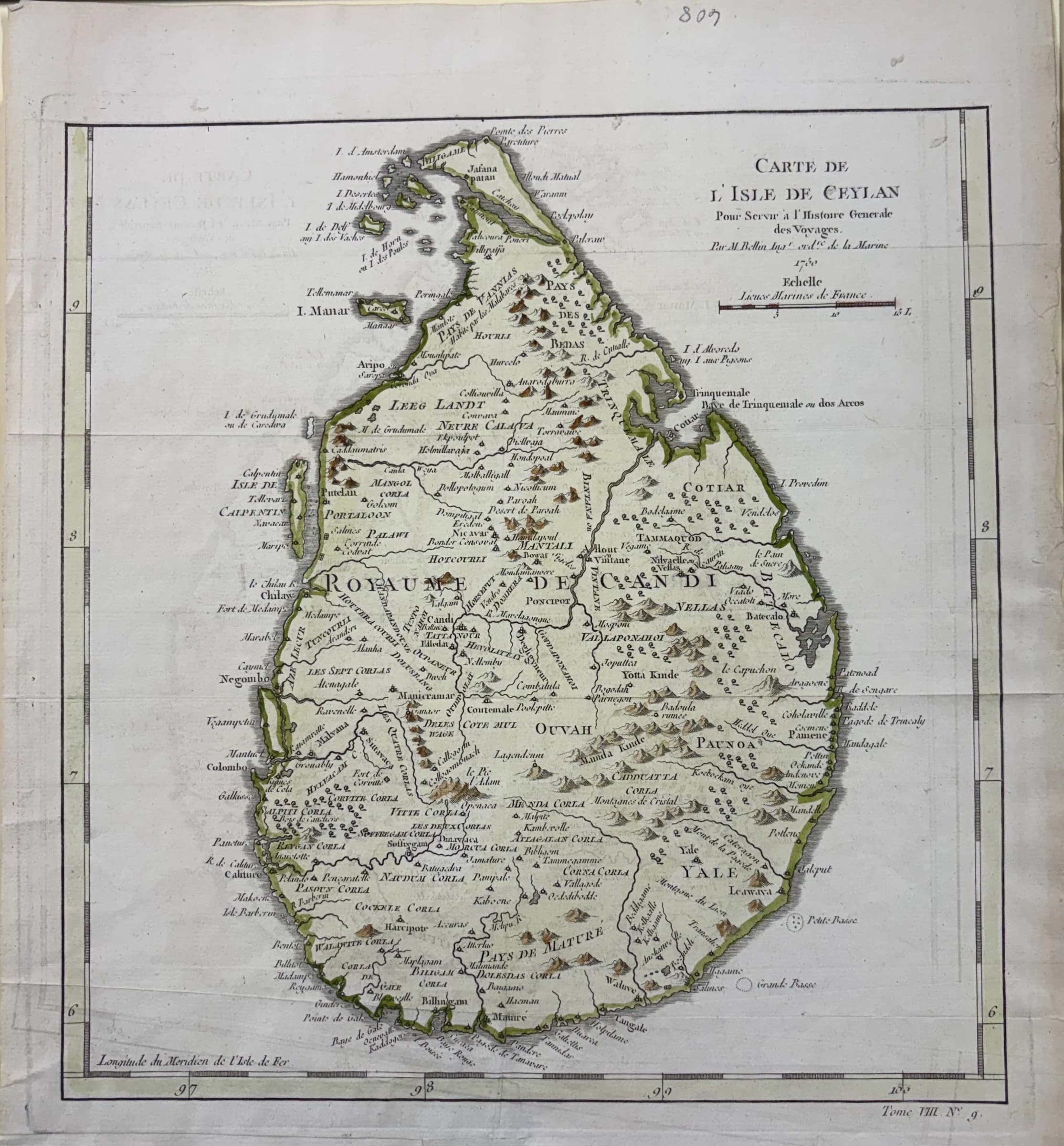 Carte de l'Isle de Ceylan Pour Servir à l'Histoire Générale des Voyages