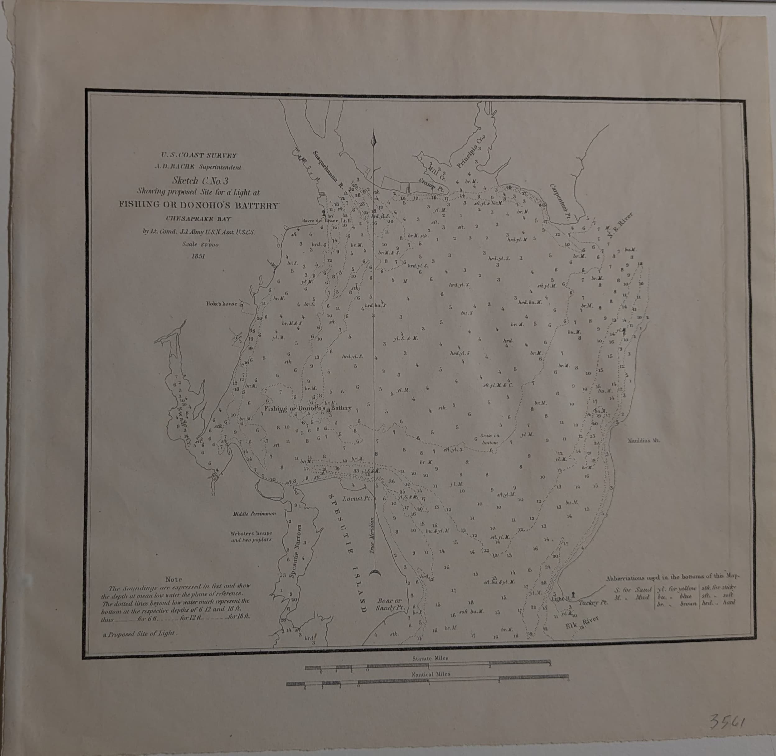 Sketch C. No. 3 Showing proposed Site for a Light at Fishing or Donoho's Battery, Chesapeake Bay