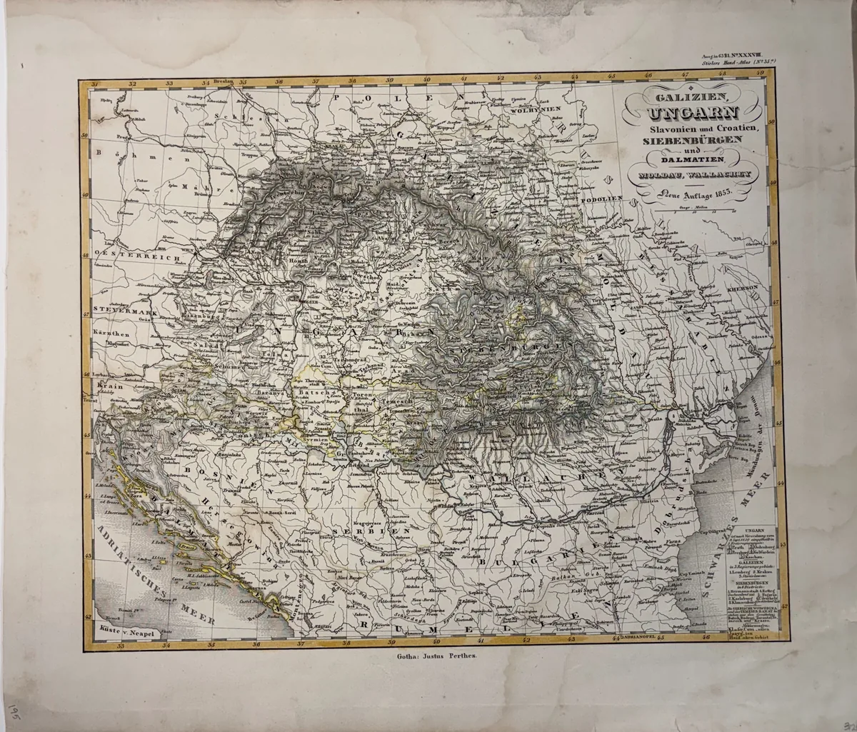 Galizien, Ungarn, Slavonien und Croatien, Siebenbürgen und Dalmatien, Moldau, Wallachey (Stielers Hand-Atlas No. 35b)